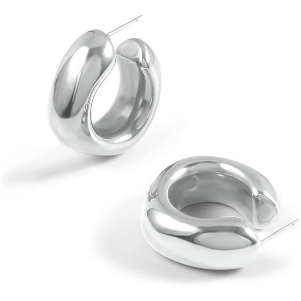 Thick 14k Gold Plated Chunky Hoop Earrings Lightweight Open Hoops For Women